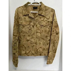 Jean Jacket Women’s L Beige‎ Tan Floral Denim Style Button Front